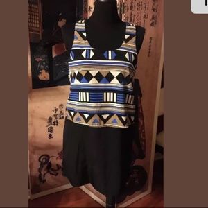 Everly Sz Med Mini Dress Geo Top and Black Skirt